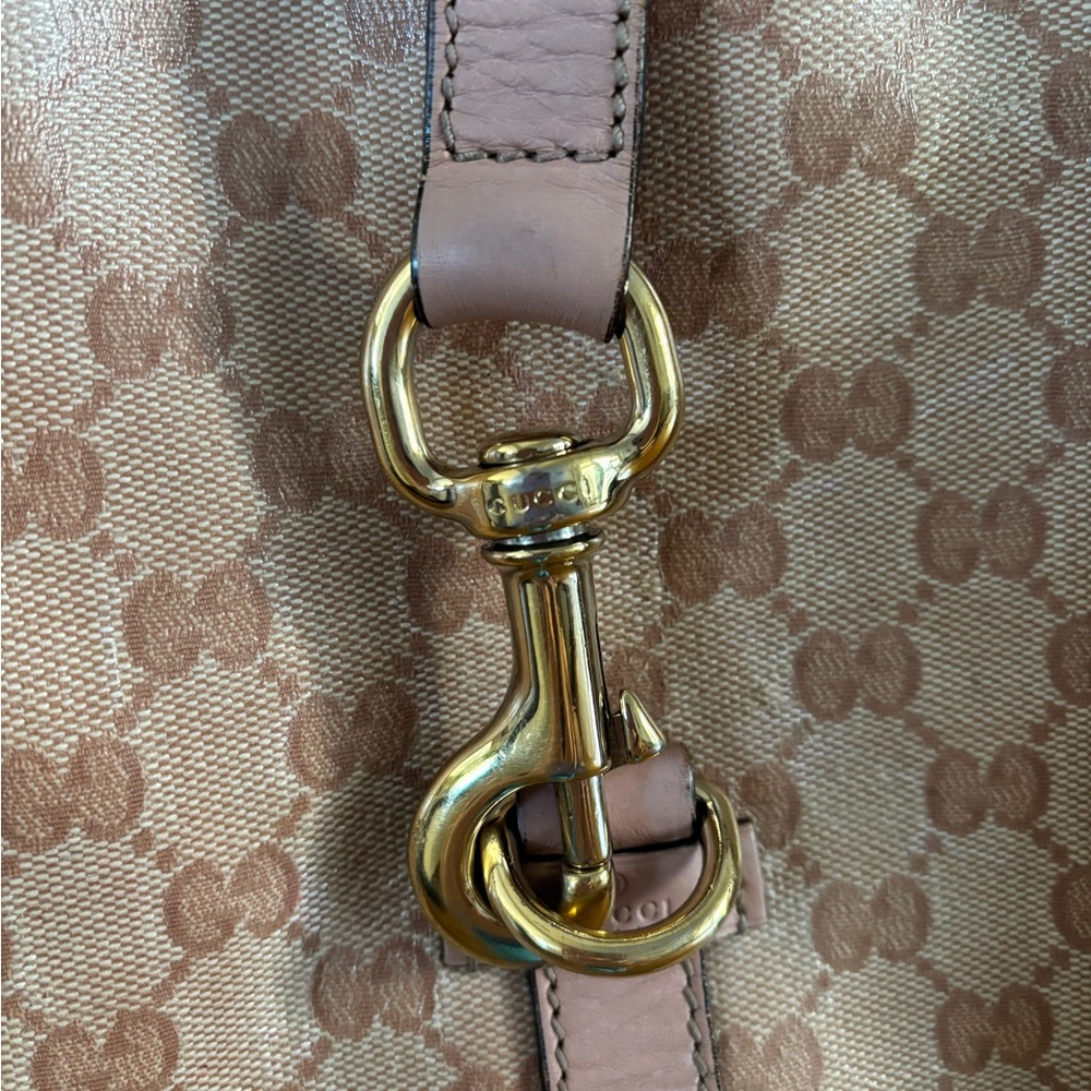 Gucci Jackie Beige/Pink GG Coated Canvas Shoulder Bag with Pink Leather Trim - Picture 5 of 15